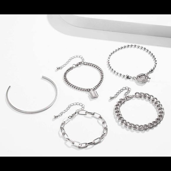 5 piece Chunky Silver Plated Bracelets - Picture 5 of 14